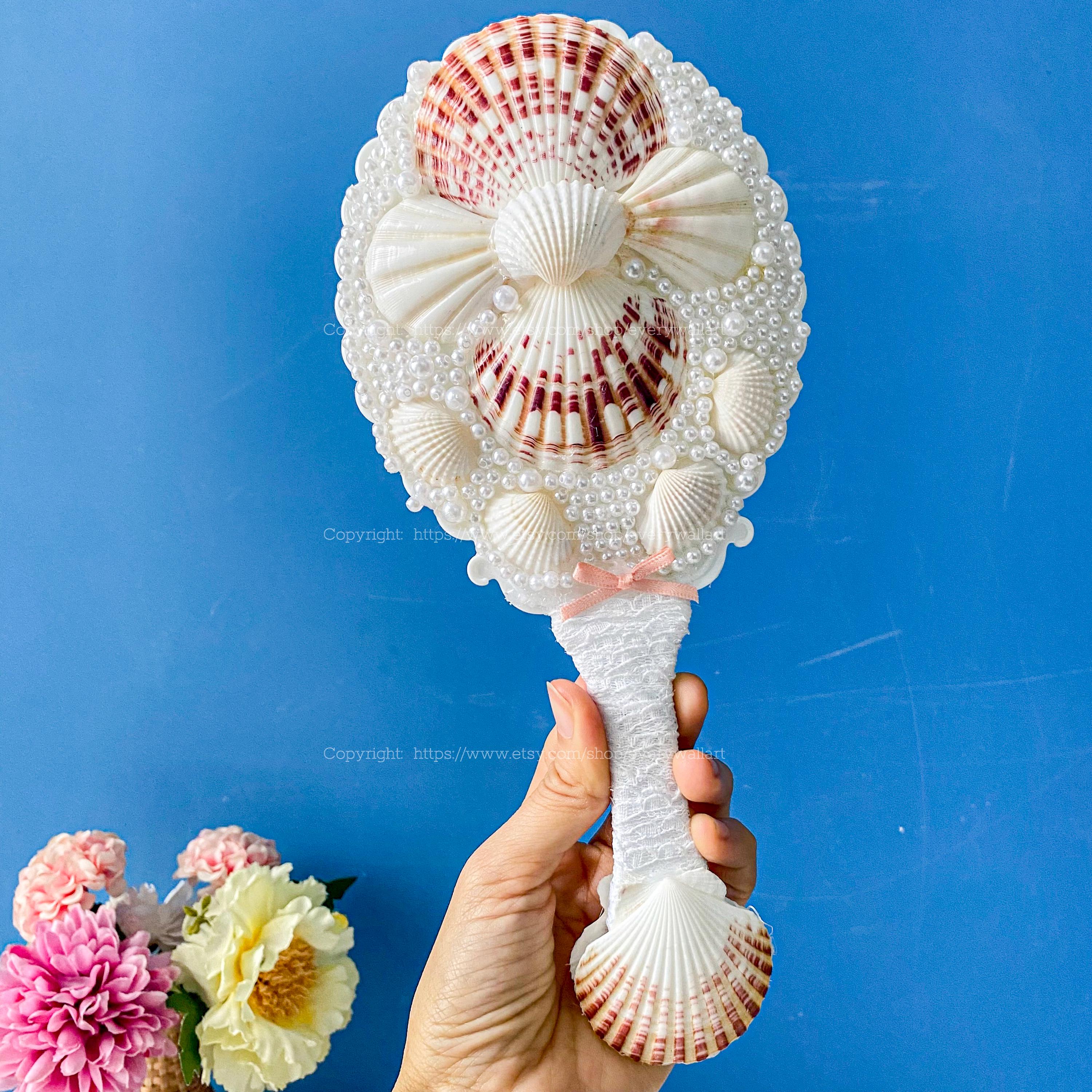 Natural Seashell Mermaid Core Seashell Mirror Handmade Mirror Hand