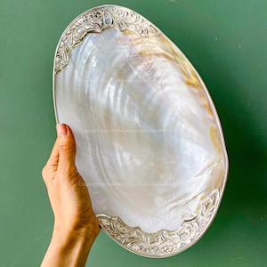 VIP Muschel Schale Emblem des ewigen Lebens & Wohlstand Pfirsich Silber Carving Dish Display Candy Dish Schmuck Tablett Dekorative Riesen Shell Dish