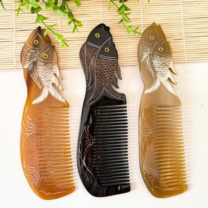 Mother Child Natural Buffalo Horn Comb Symbol of Love & Peace,Anti-Static Full Handmade Horn Comb, Eco Comb, Fine Beard Comb, Gift for mom Fish