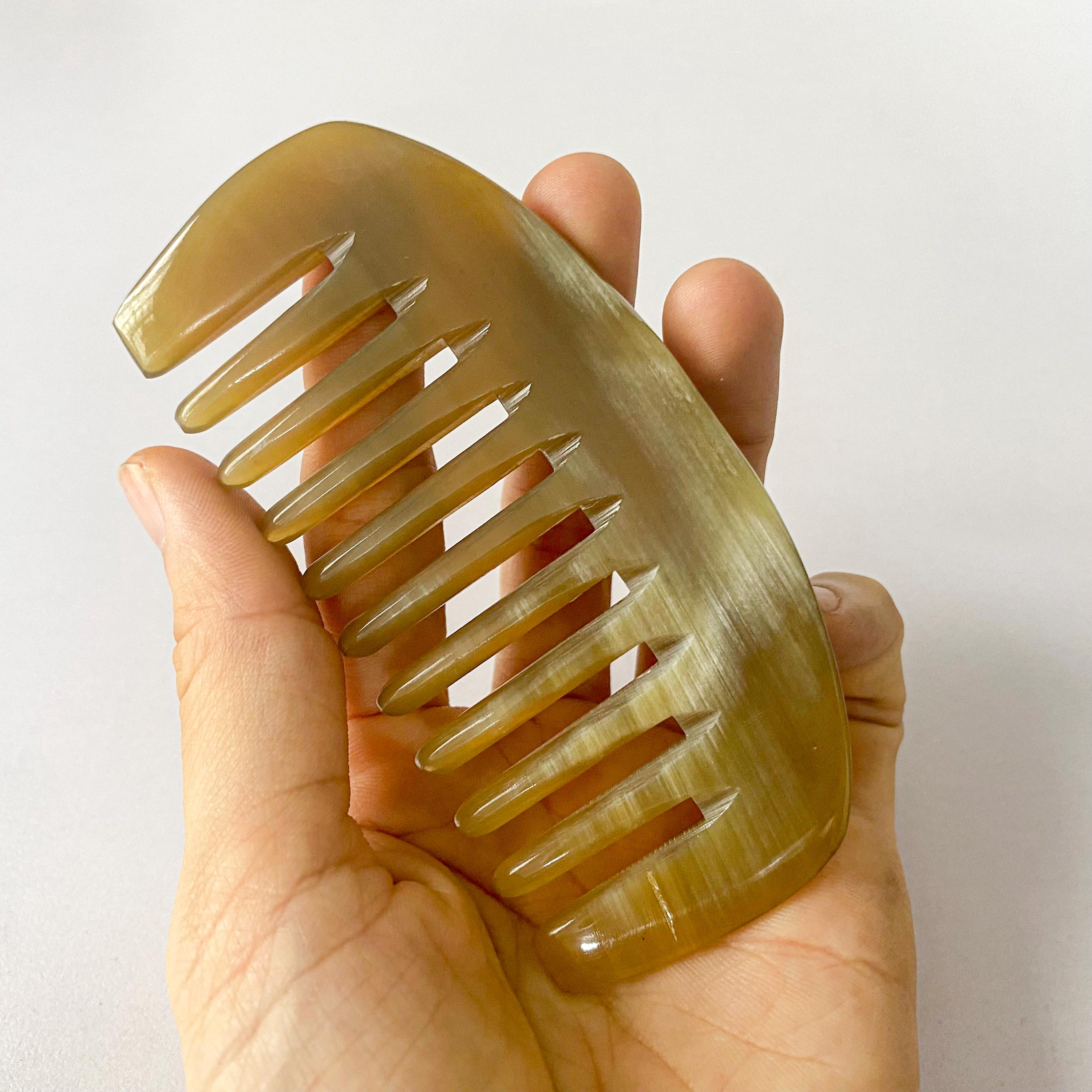 Middle Comb Natural Buffalo Horn Comb, Handmade Pocket Ox Horn Comb, Anti-static ...