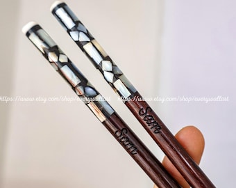 Personalized Rosewood Chopsticks Mother-of-pearl Chopstick Mother's Day Father's Day Engraved Name Chopstick Gift C#4