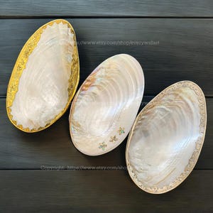 Perlmutt Muschel LARGE Dish Perlenbesatz Silber Trim Gold Trim Sammler Display Perfekte Schmuck Tablett Home Decor Riesenmuschel Gericht
