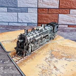 Papierowy Zielony Pociąg Parowy Ręcznie Robiony Model 3D Pop Up Karta Przyjacielski Prezent Niespodzianka Pop Up Karta Urodzinowa Z Podziękowaniem Kartka Z Pozdrowieniami