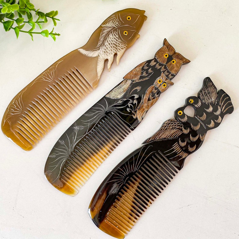 Mother Child Natural Buffalo Horn Comb Symbol of Love & Peace,Anti-Static Full Handmade Horn Comb, Eco Comb, Fine Beard Comb, Gift for mom image 5