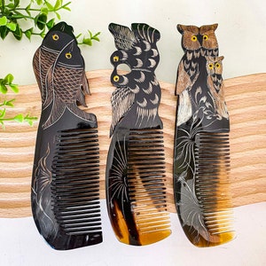 Mother Child Natural Buffalo Horn Comb Symbol of Love & Peace,Anti-Static Full Handmade Horn Comb, Eco Comb, Fine Beard Comb, Gift for mom image 1