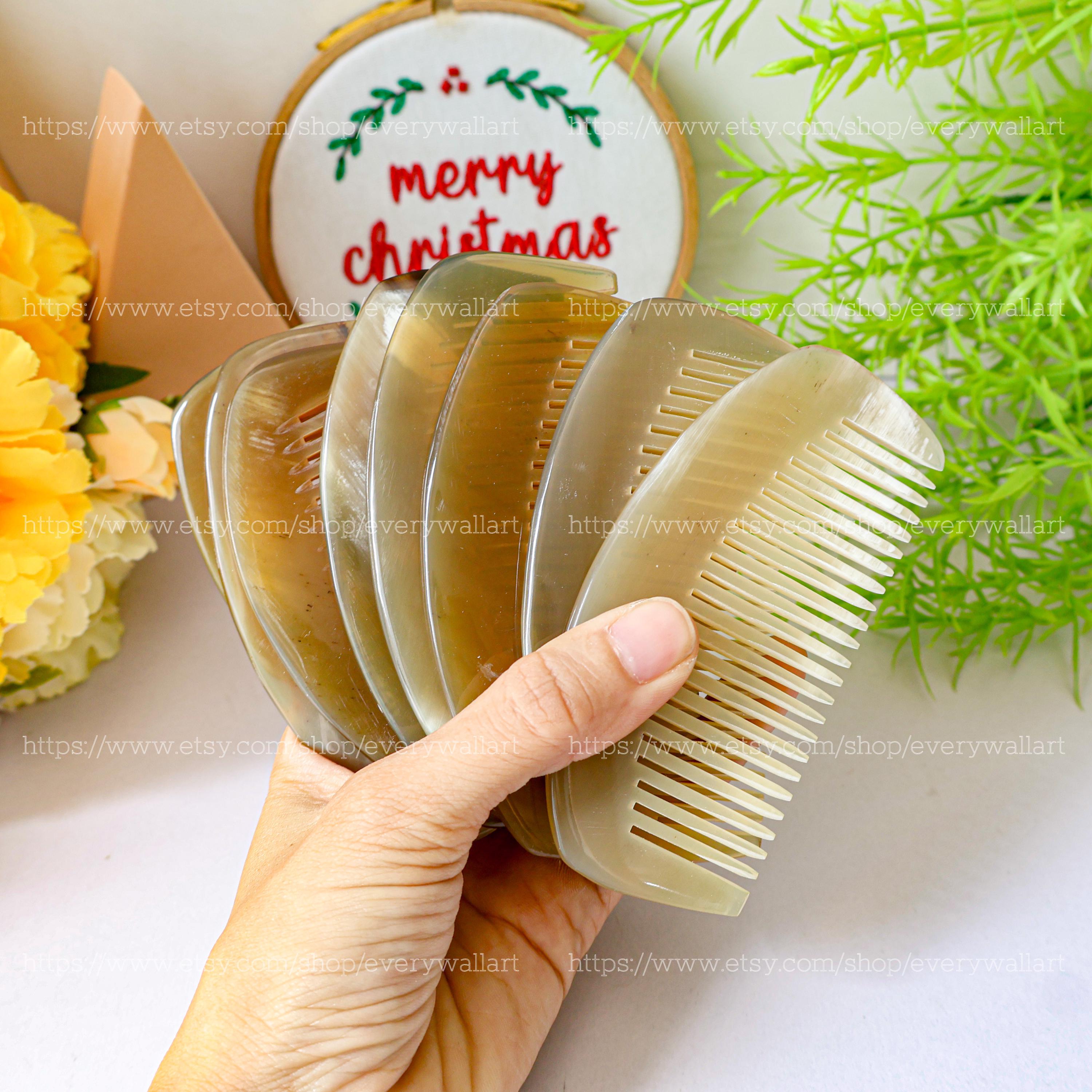 Middle Comb Natural Buffalo Horn Comb, Anti-static Full Handmade Pocket Horn Comb ...