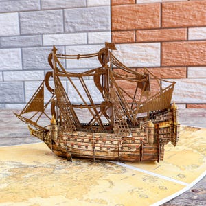 Papier Brązowy Łódź Ręcznie Robiony Model 3D Pop Up Karta Przyjacielski Prezent Niespodzianka Pop Up Karta Urodzinowa Z Podziękowaniem Kartka Z Pozdrowieniami Dla Dzieci