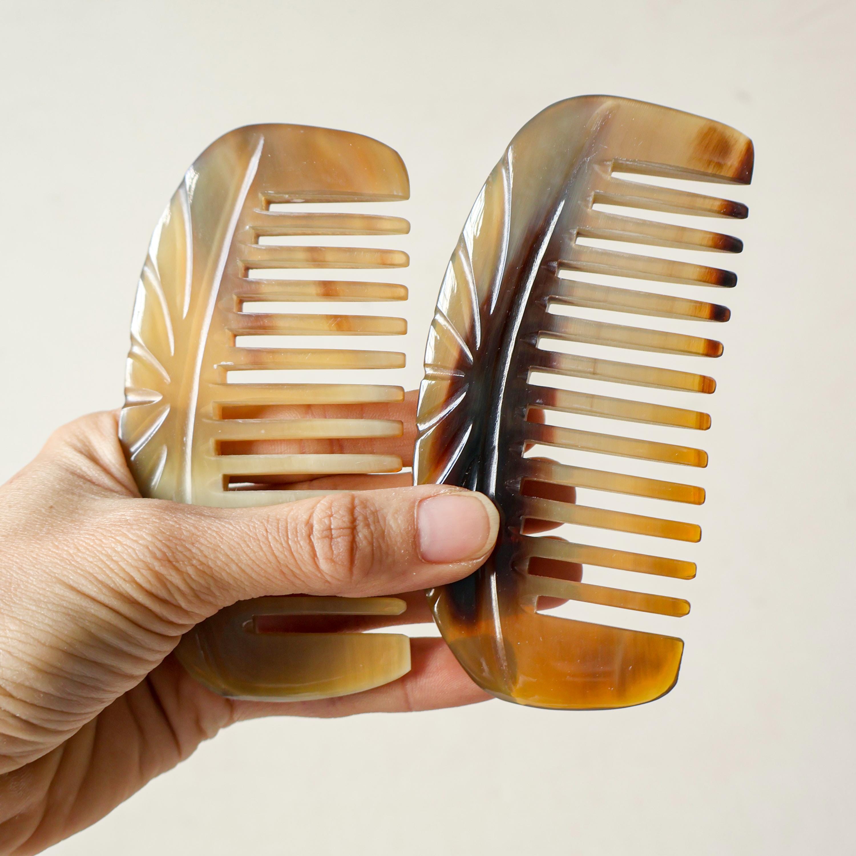 Middle Comb Natural Buffalo Horn Comb, Handmade Pocket Ox Horn Comb, Anti-static ...