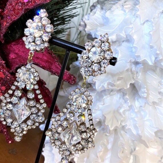 Vintage Czech Rhinestone Earrings, Crystal Clip On