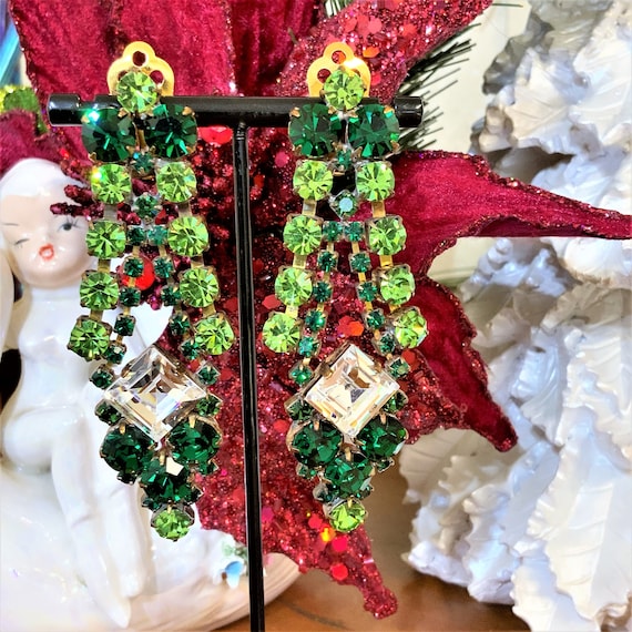 Vintage Czech Rhinestone Earrings, Crystal Clip On
