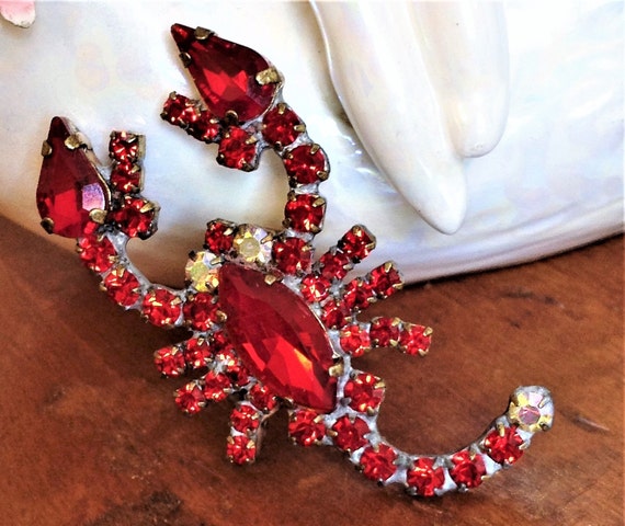 Stunning Ruby Red Scorpion Pin, Red Scorpion Brooc