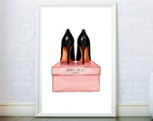 Fashion poster Shoes Art print inspired by Jimmy Choo Wall Art Watercolor Illustration Shoe drawing Print Fashion Prints.