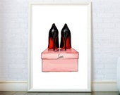 Fashion Wall Art inspired by Christian Louboutin Shoes Print. High Heels Art. Fashion Illustration. Fashion Prints. Shoes Red Bottom Print.