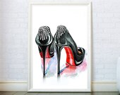 Shoes Art Watercolor Painting inspired by Christian Louboutin Heels Fashion Wall Art. Fashion Illustration. Fashion Prints Shoes Drawing.