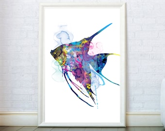 Fish Watercolor Print Scalar Fish Poster. Fish Wall Art. Watercolor Fish Art Aquarist Gift Fish Illustration Home Decor Fish Painting Poster