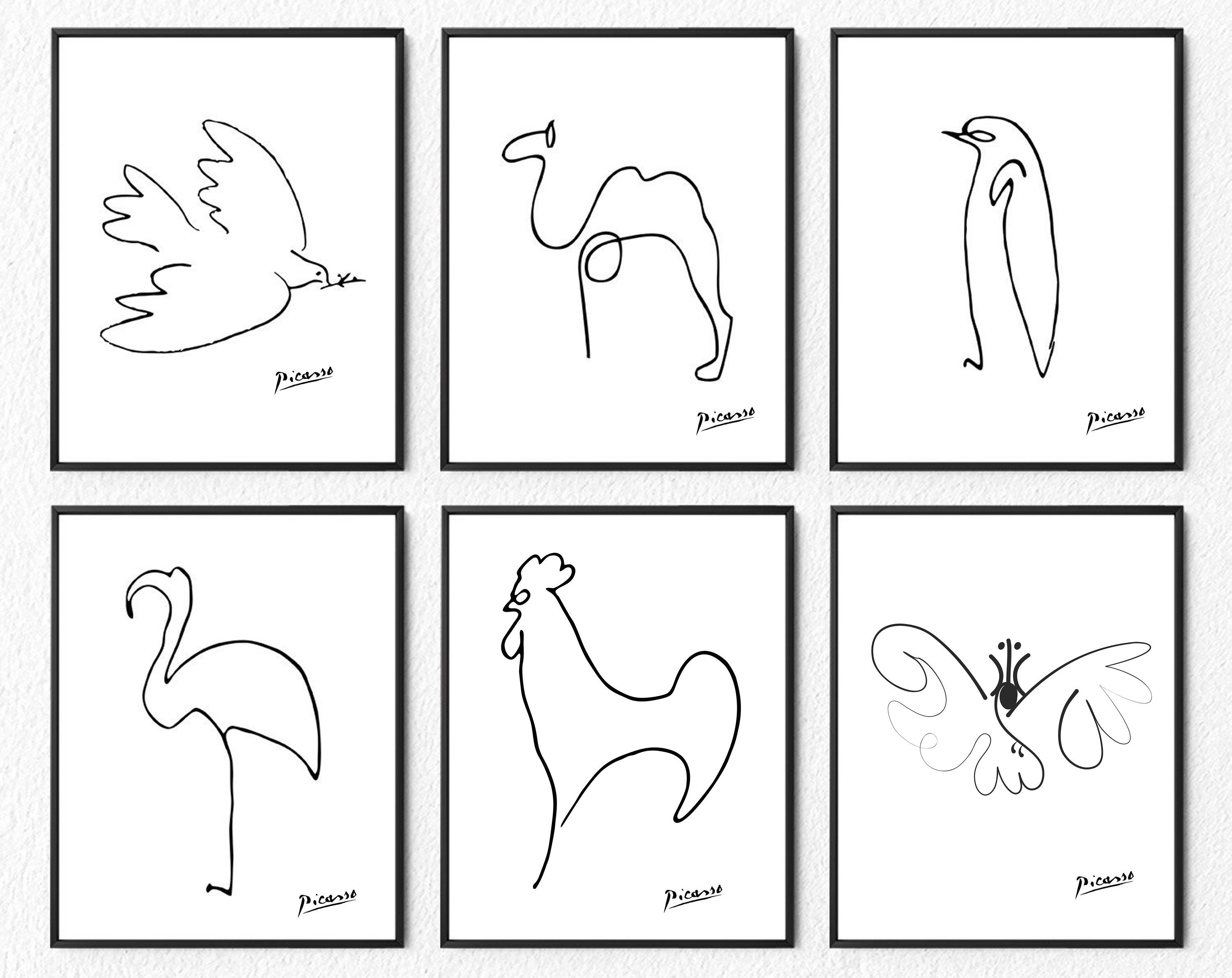 Line Art Drawing Set of 6 Prints Animal Sketches | Etsy