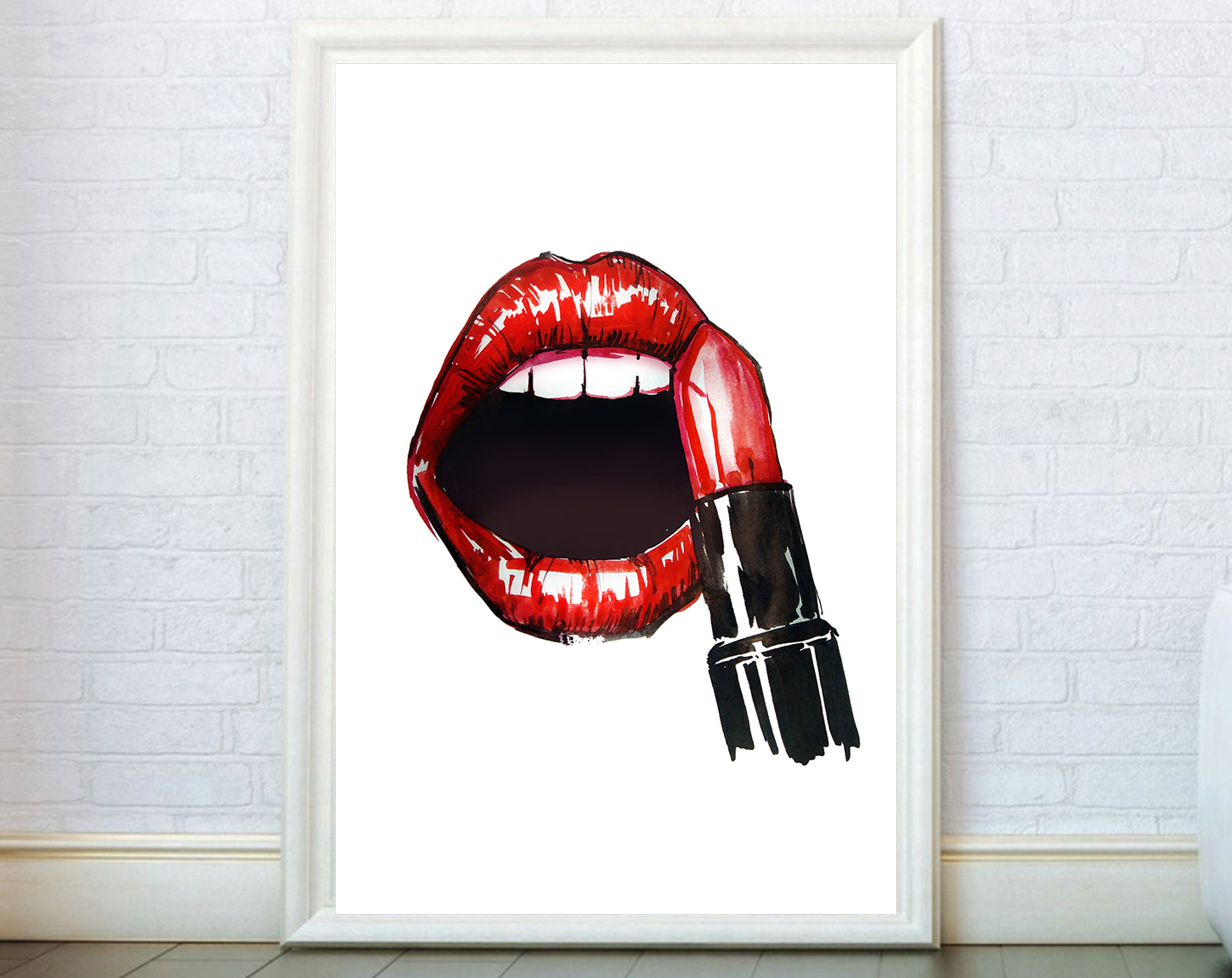 Red Lips Poster Makeup Wall Art Modern Fashion Print Makeup Etsy
