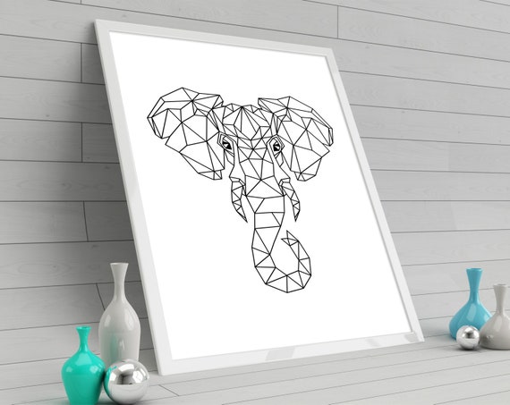 Elephant Head Origami Print Elephant Geometric Scandinavian Poster Triangles Wall Art Modern Graphic Design Minimalist Animal Wall Decor