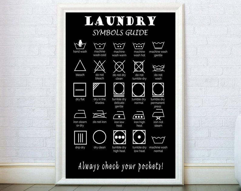 Laundry room decor. Symbols guide Wall Art. Laundry Poster. Etsy