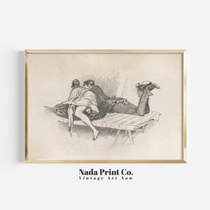 Vintage Couple Sketch | Lounging Couple Drawing Print | Neutral Vintage Wall Art | Printable Art | #0103