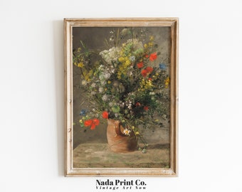 Wildflower Still Life Painting | Flowers in Jug Print | Warm Vintage Wall Art | Printable Art | #0089