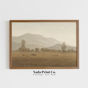 Grassy Plains Painting | Rolling Hills Print | Warm Vintage Wall Art | Printable Art | #0026