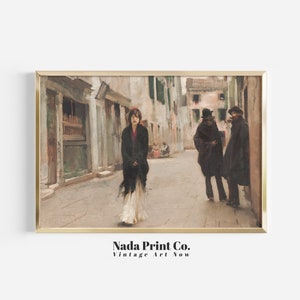Woman Walking Oil Painting | Antique French Street Painting Print | Warm Vintage Wall Art | Printable Art | #0065