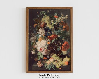 Flowers in Vase Painting| Floral Antique Still Life Print | Warm Vintage Wall Art | Printable Art | #0092