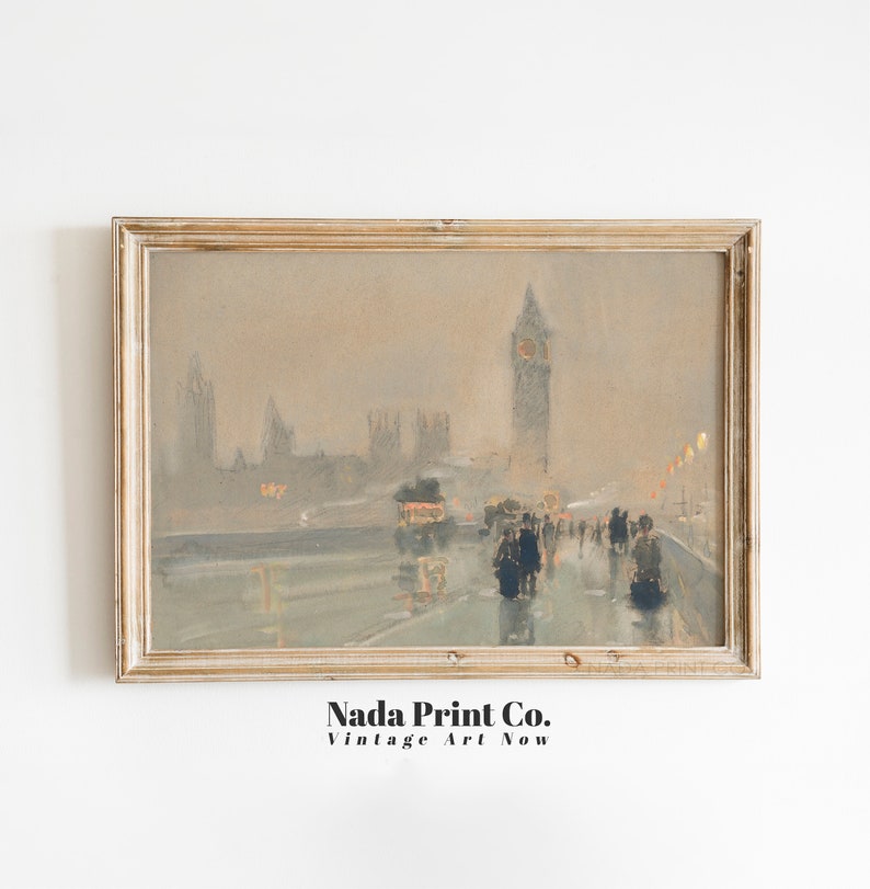 Big Ben Watercolor Painting Moody London Print Warm Vintage Wall Art Printable Art 0171 image 1