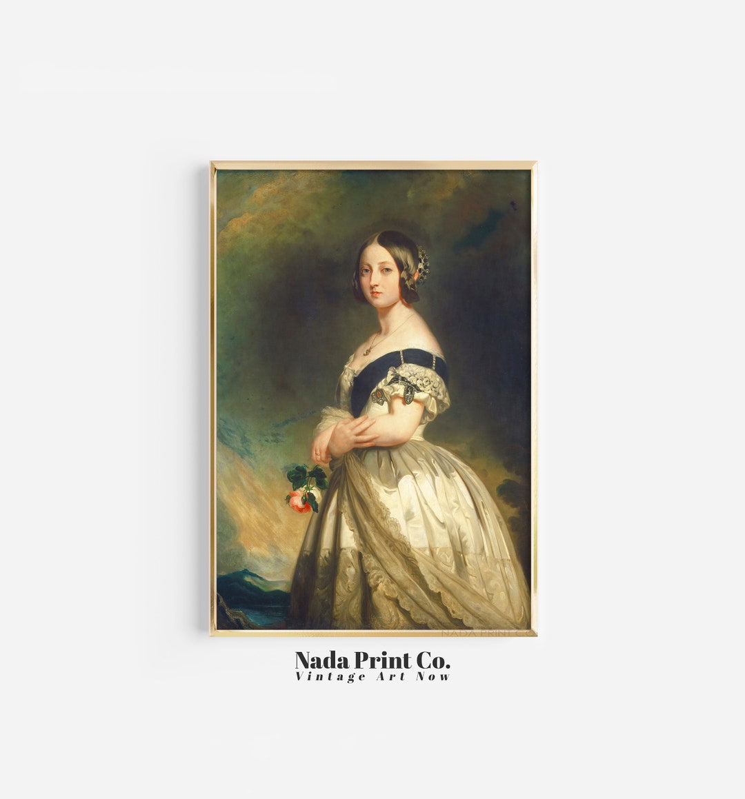 Antique Woman in Gown Oil Painting | Portrait Floral Nature Print ...