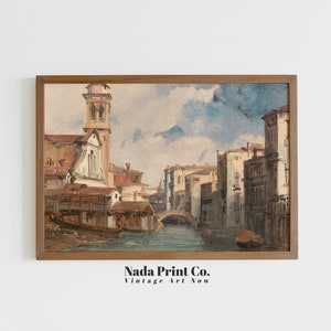 Venice Canal Painting | City Architecture Bridge | Warm Vintage Wall Art | Printable Art | #0032