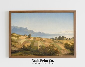 Hill Pasture Painting | Mountain Valley Farmland | Warm Vintage Wall Art | Printable Art | #0008