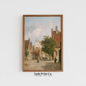 Street Scene in Amsterdam Painting | Dutch Houses Vintage Art Print | Warm Vintage Wall Art | Printable Art | #0185