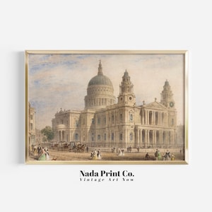 St. Paul&#39;s Cathedral Painting | Vintage London Church Print | Warm Vintage Wall Art | Printable Art | #0176