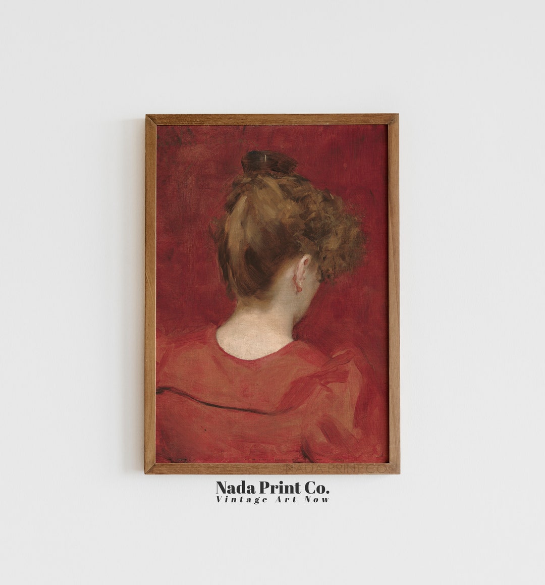 Woman in Red Painting | Antique Oil Portrait Print | Warm Vintage Wall ...