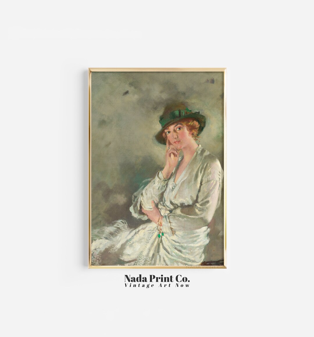 Woman in Green Oil Painting | Antique Portrait Print | Warm Vintage ...