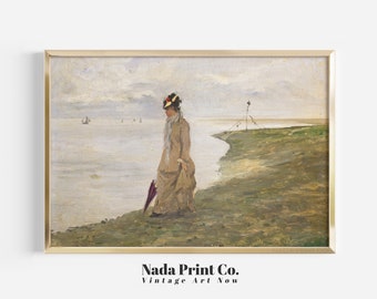 Seaside Woman Painting | Beach Coast Print | Warm Vintage Wall Art | Printable Art | #0052