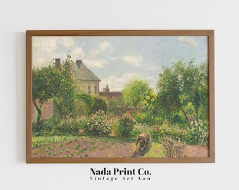 Woman in Garden Painting | Spring Garden Art Print | Warm Vintage Wall Art | Printable Art | #0126