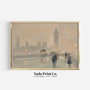 Big Ben Watercolor Painting Moody London Print Warm Vintage Wall Art Printable Art 0171 image 3