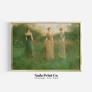Three Women Among the Trees Painting | Women in the Forest Print | Warm Vintage Wall Art | Printable Art | #0158