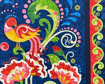Bundle: Bliss Wallhanging Panel - Jewel Tone Fabrics, Jane Spolar - stylized bird panel