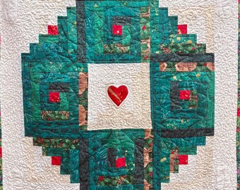 Christmas Log Cabin Wreath Quilt 26"x26" - handmade, new, unused