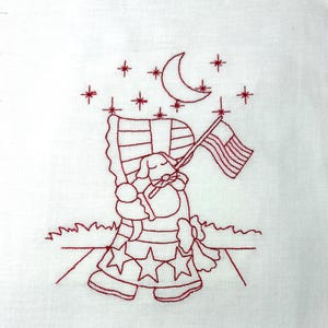 Embroidered Sunbonnet Sue & Sam Quilt Blocks: Redwork Summer Theme