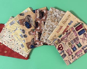 FQ Bundle - 8 Sewing Themed Fat Quarters - all different, discontinued