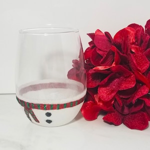 Christmas Wine Glass - Christmas - Glitter Dipped Stemless Wine Glass - Snowman - Snowman Wine Glass - Christmas Party - Stemless Wine Glass