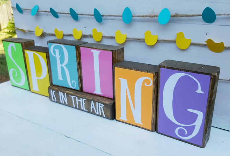 Spring Is In The Air Wooden Blocks Wooden Blocks Spring Decor Spring Is In The Air Spring Decorations Spring Time image 1