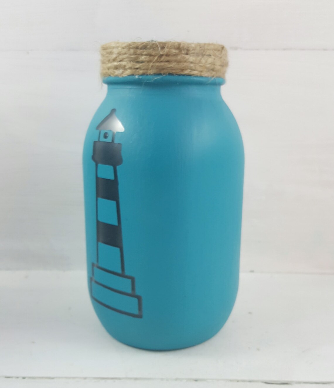 Lighthouse Mason Jar Chalk Paint Mason Jar Nautical Mason Etsy