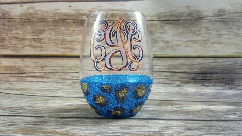 Personalized Jaguar Wine Glass Personalized Stemless Wine Glass Glitter Dipped Wine Glass Jaguars Animal Lover Glitter Dipped image 2