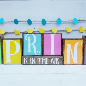 Spring Is In The Air Wooden Blocks Wooden Blocks Spring Decor Spring Is In The Air Spring Decorations Spring Time image 2