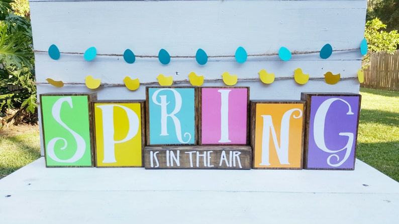 Spring Is In The Air Wooden Blocks Wooden Blocks Spring Decor Spring Is In The Air Spring Decorations Spring Time image 2